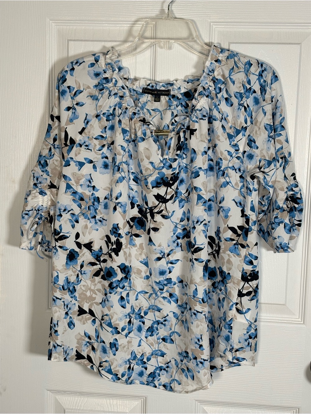 Adrienne Vittadini Women’s Blue Floral Peasant Blouse